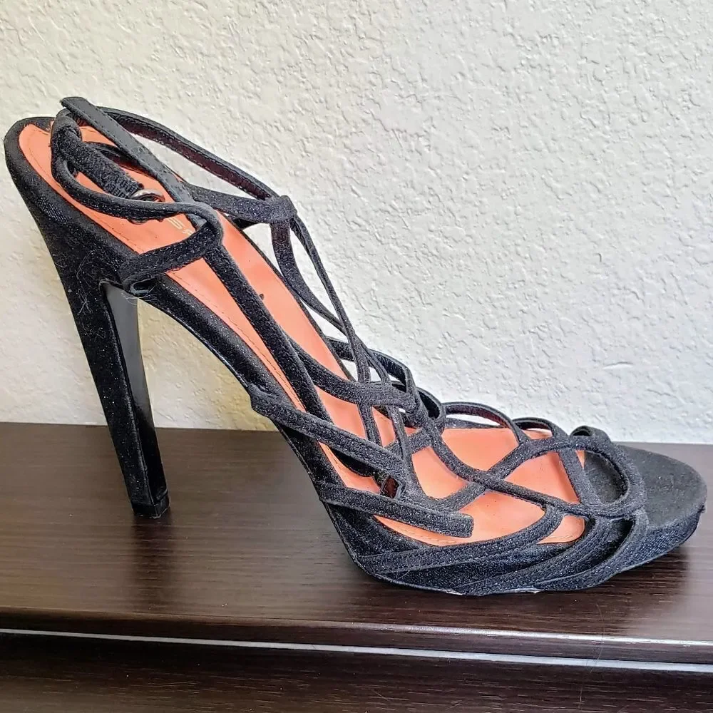 Via Spiga promise black glitter strappy heels 10